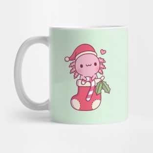 Cute Axolotl Holding Candy Cane In A Christmas Stocking Mug